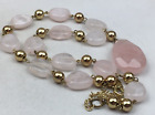 Vintage Style Necklace Rose Quartz Gemstone Pendant Plastic Bead Gold NO OFFERS