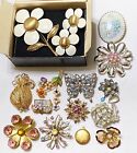 15 Vintage High-End Rhinestone Enamel MOP Flower  Brooch Pin Jewelry Lot