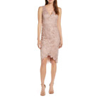 Sleeveless Lace Sheath Dress Cocktail V-Neck Floral In Blush Pink Size 4