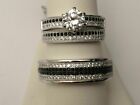14K White Gold Plated Lab-Created Diamond His & Her Wedding Trio Band Ring Set