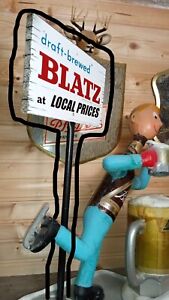 Vintage BLATZ   Beer ICE SKATER Reproduction Sign with Post !! At Local Prices