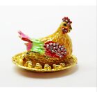 Bejeweled Enameled Trinket Box/Figurine With Rhinestones-Small Chicken on nest
