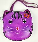 Handmade Cowhide Leather Wallet Wristlet Purple CAT Coin Purse Handbag Charm