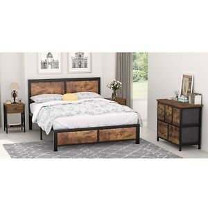 Modern Wooden Bedroom Furniture Sets with Bed Frames 5-Drawer Dresser Nightstand