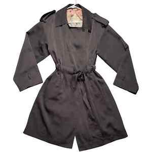 Rebecca Taylor Womens Trench Coat Jacket Gray Silky Size 8 Minimalist *Flaw