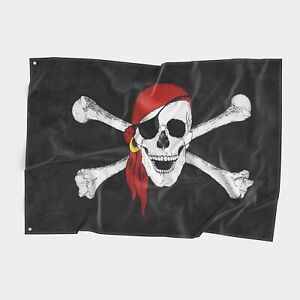 3x5' Jolly Roger Pirate Bandana Red Hat Skull Crossbones Flag 3'x5' House Banner
