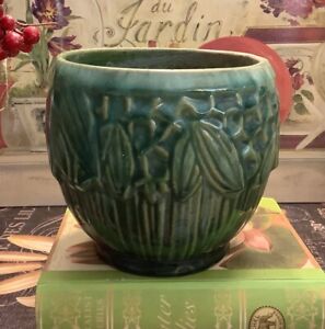 Antique~Brush McCoy/Art Pottery~Blended Glaze~Honeycomb/Leaves/Ribbed Jardiniere