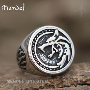 MENDEL Mens Norse Viking Wolf Head Claw Paw Ring Men Stainless Steel Size 7-15