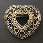 925 STERLING SILVER Vintage Brooch Pin Pendant Heart Marcasite 13.8 Grams 584