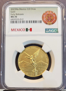 2023 MEXICO 1/2 ONZA GOLD LIBERTAD NGC MS 70 EARLY RELEASES PERFECT