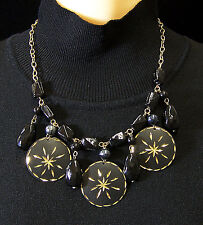 Jewelry New Style & Co Necklace Black Beaded Etched Metal Disc 20 Inch