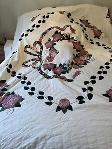 Amish Quilt King Size Pink Green  Country Love Bedspread