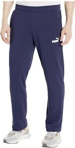 PUMA Men's Essentials Logo Pants Sweatpants Navy Blue Open Leg Size S Small