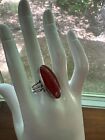Sterling Silver Blood Red Lacquered Ring Womens Size 8 Western Boho Fantasy