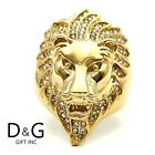 DG Men's Stainless Steel,CZ Icy Bling Ring,LION.Head.8-13 Gold plated*Box