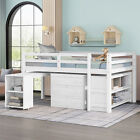 New ListingWood Full Size Loft Bed with Cabinet Shelves Rolling Desk Functional Bed Frame