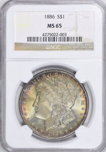 1886 NGC MS65 Morgan Silver Dollar, Beautifully Toned