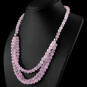 Genuine 364.00 Cts Natural Untreated Round Shape Rose Quartz Beads Necklace (RS)