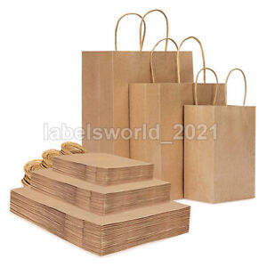 Brown Paper Shopping Kraft Retail Gift Merchandise Bags With Handles Bulk 3 Size