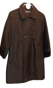 KENNETH COLE Double Breasted Trench Coat Women Medium Black Rain Coat Stylish