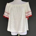 Womens Top Cropped Gypsy Off Shoulder White Textured Wide Hem Swing SMALL