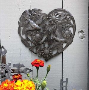 Haitian Metal Wall Decor, Heart with Flowers & Birds, Unique Gifts, Handmade