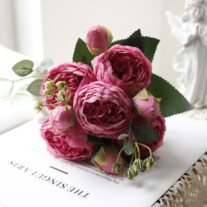 9 Heads Silk Peony Artificial Flowers Wedding Bouquet Home Party Outdoor Decor