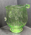 Large Blown Glass Face or Fish / Open Top Vase Bowl  / Clear & Green Fun  Glass