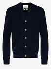 GUCCI Navy Blue Men V neck Cashmere Fine Knit Cardigan embroidered GG Size L NEW