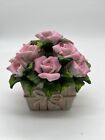 VTG Porcelain Pink And White Capodimonte Like  Flowers In Basket, 3x4