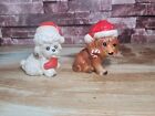 Vintage Josef Christmas Puppies Ceramic White & Brown Pair - BROWN MISSING LEG