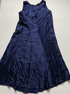 Vince Dress Women S Navy Blue Asymmetrical Crinkled Satin Sleeveless Midi