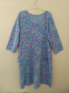 NWOT Fresh Produce Women Size 3X Cotton Dress 3/4 Sleeves Pockets Blue Tropical