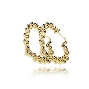 18k Layered Real Gold Filled Hearts bamboo Hoop Earrings