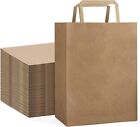 10 Brown Kraft Paper Gift Bags, Party Favor Bags with Flat Handles, 8x4.75x10.5