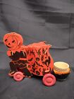Antique Fibro Pull Toy Candy Container Bats Pumpkin orig paper cups Halloween