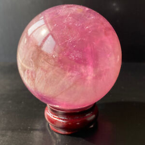 361G Natural Fluorite ball Colorful Quartz Crystal Gemstone Healing + Stand