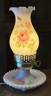 Vintage Floral Hand Painted Milk Glass Accent Bed Side / Table Lamp Pink Roses