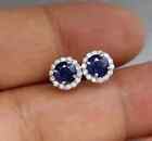 2Ct Round Lab Created Sapphire Diamond Stud Earrings In 14K White Gold Plated