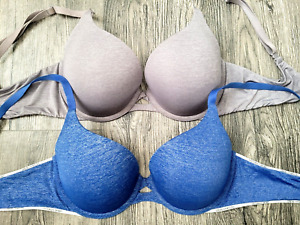LOT 2 Victoria's Secret Perfect Shape Coverage Bra 36C Lightly lined Blue & Gray