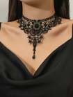 Bead Decor Black Lace Choker Statement Necklace Vintage Necklace Retro