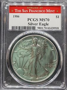 RARE San Francisco Mint 1986 American Silver Eagle S$1 PCGS MS70