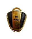 Trinket Box(Pin Money) Charm Locket Storage Compartment Gold Black Hinged