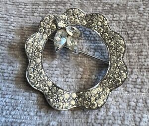 Vintage Jomaz Joseph Mazer Pave Crystal Rhinestone Circle Wreath Brooch Pin