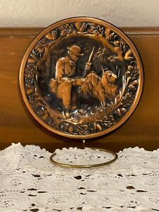 Vintage Embossed Copper Collectible Plate Hunting Scene 6.5