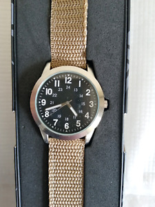 LARGE BOXED 40MM CASE AMERICAN SOLDIER VIETNAM ERA WATCH 24 HOUR MILITARY DIAL
