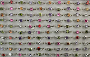 35pcs Silver P Jewelry Wholesale Lots Mixed Color Cubic Zirconia Lady's Rings