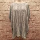Sonoma Womens L XL Poncho Sweater w/ Side Buttons Fringed Hem Heather Gray NEW