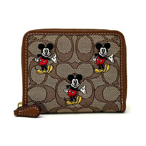 NWT Disney X Coach Small Zip Around Wallet In Signature Jacquard w/ Mickey Mouse