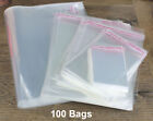100PCS Clear Resealable Self Sealing Cello Cellophane Bags Plastic OPP Poly Bags